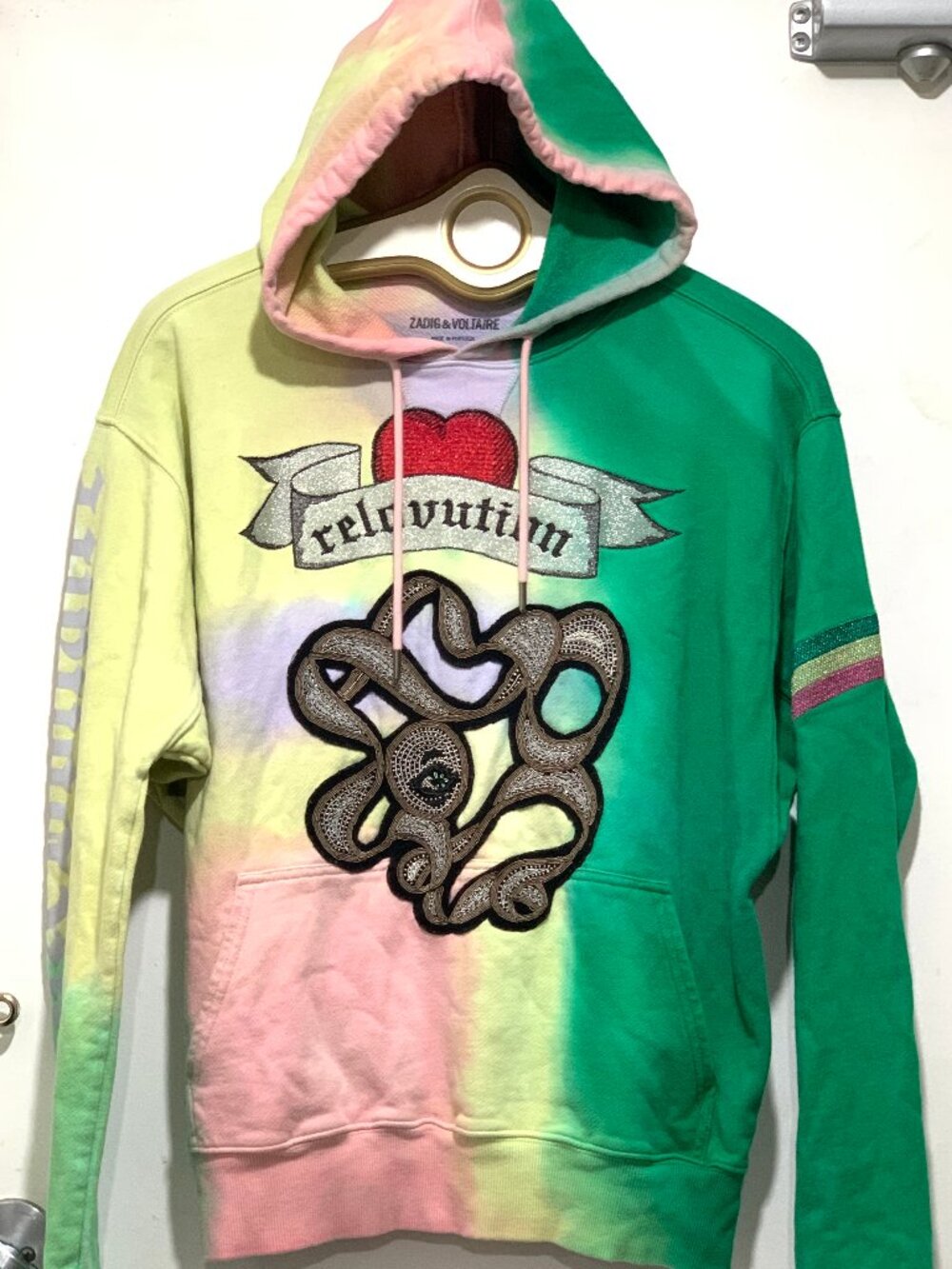 ZADIG & VOLTAIRE EMBELLISHED TIE DYE HOODIE SWEATSHIRTS SIZE S
